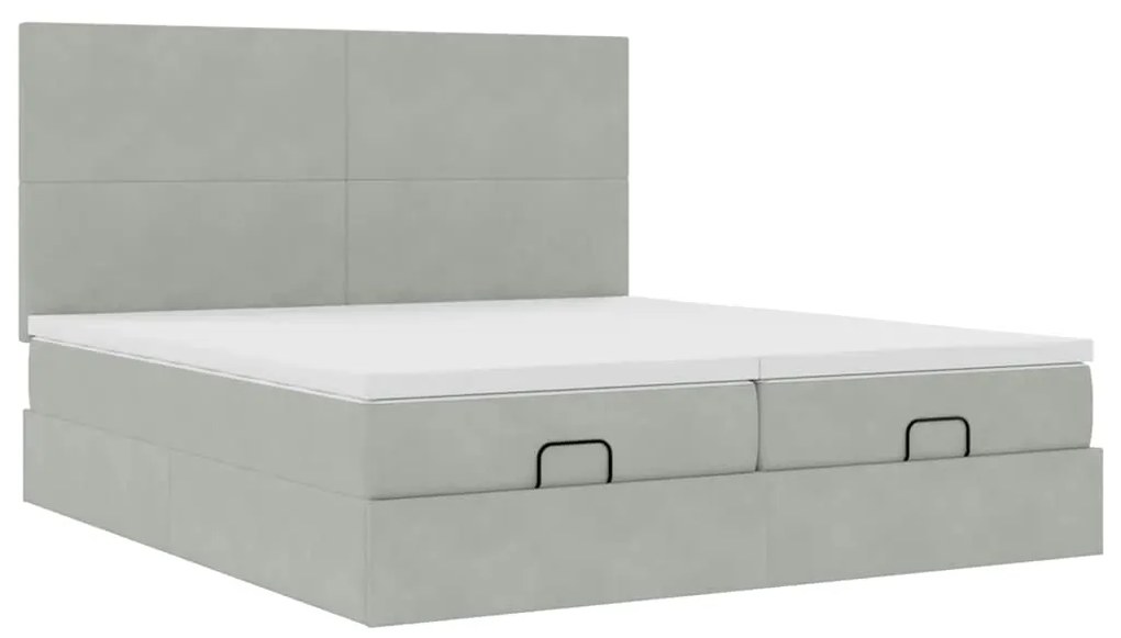 Estrutura cama otomana colchões 200x200cm veludo cinzento claro