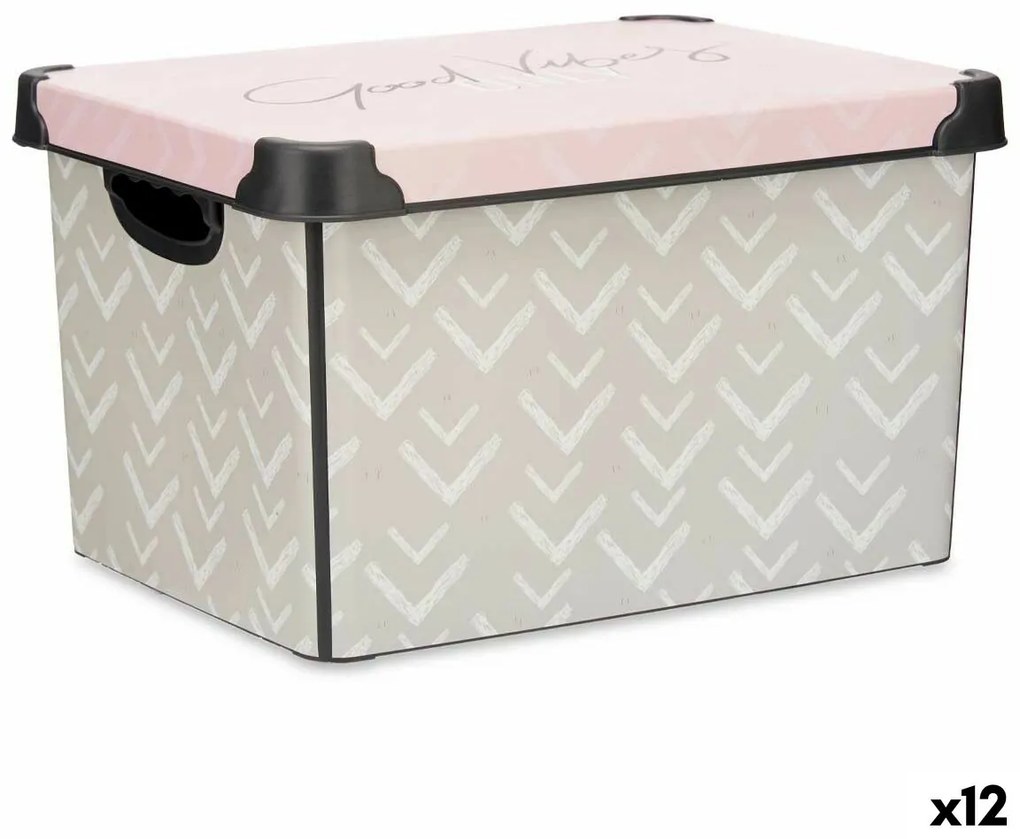 Caixa de Armazenagem com Tampa Vibes Flechas 22 L Cor de Rosa Plástico 30 x 23,5 x 40 cm (12 Unidades)