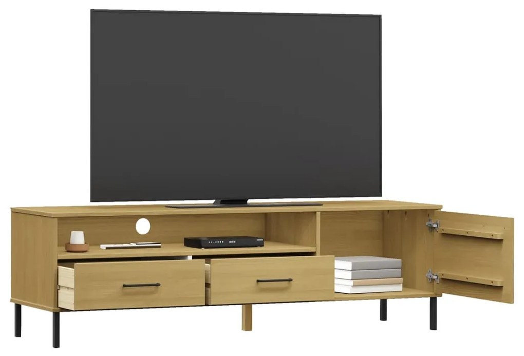 Móvel de TV c/ pernas de metal pinho maciço OSLO castanho