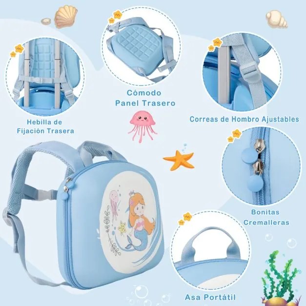 Conjunto de 4 peças malas viagem para crianças com bagagem de mão sobre rodas Mochila Almofada de pescoço e Etiqueta de bagagem azul