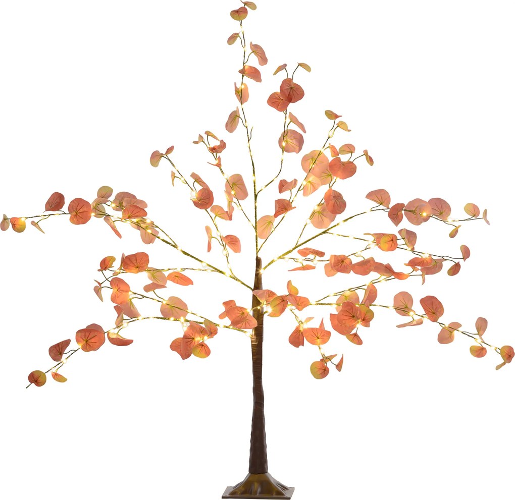 Árvore de Eucalipto Artificial 120 cm Árvore Artificial com 175 Luzes LED e Base Decoração Laranja e Castanho