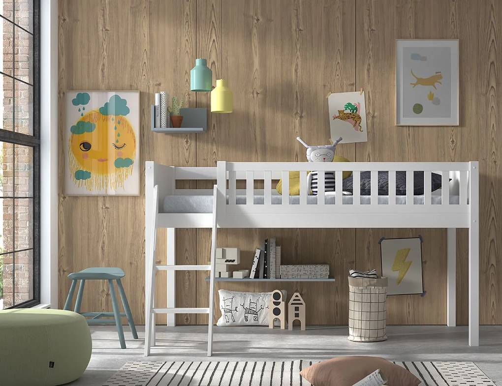 Conjunto cama alta Infantil SCOTT + cortina de brincar PET SHOP Branca