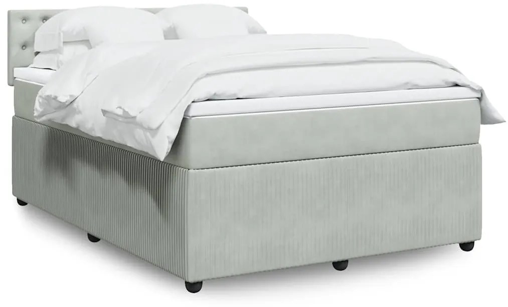 vidaXL Cama com molas/colchão 160x200 cm veludo cinzento-claro