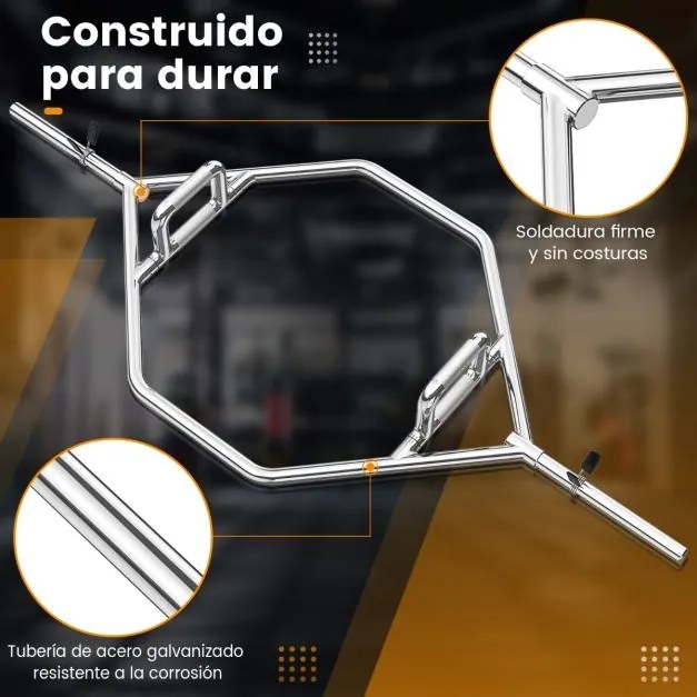 Barra de pesos olímpica Hexagonal (sem pesos) com pegas estriadas planas ou elevadas Carga até 363kg para agachamentos e treino