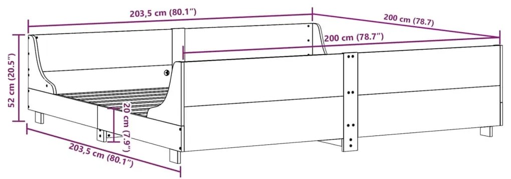 Cama sem colchão 200x200 cm pinho maciço castanho-mel