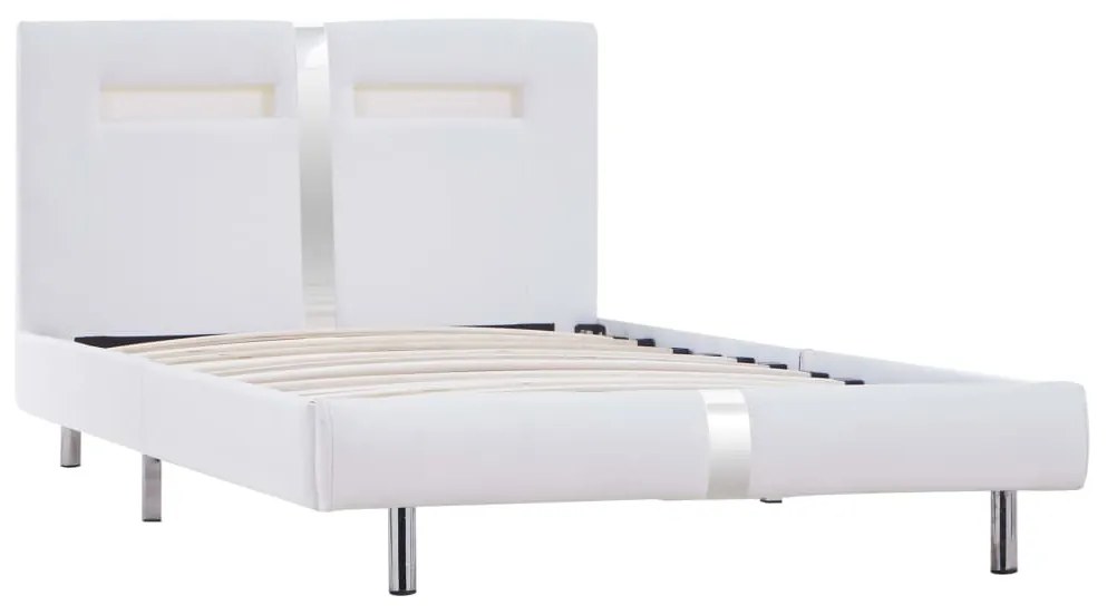 Estrutura de cama c/ LEDs 90x200 cm couro artificial branco