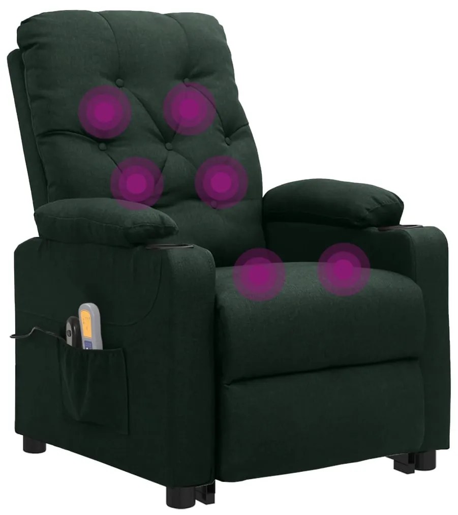Poltrona elevatória de massagens tecido verde-escuro