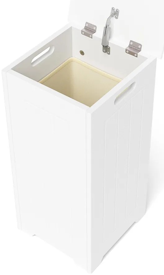 Cesto com grande capacidade para roupa suja com tampa articulada em metal, pega lateral e bolso interior 30 x 30 x 61 cm Branco