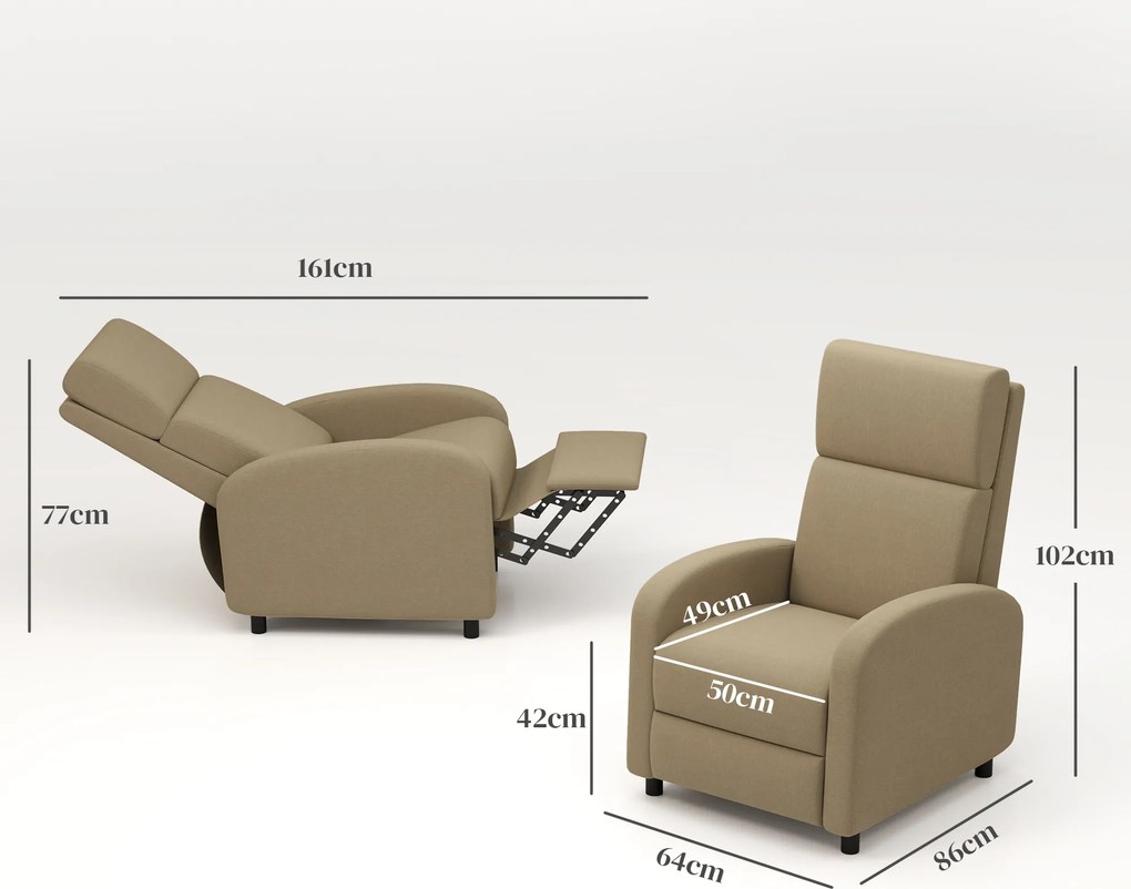 Poltrona relax, poltrona reclinável de sala, poltrona de relaxamento - encosto ajustável até 160°, apoio para os pés integrado