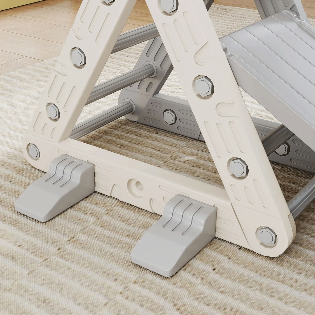 Triângulo de Escalada para Crianças de 18-48 Meses com Escorrega e Rampa 130x80x69 cm Cinza e Branco