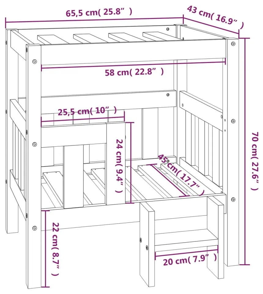 vidaXL Cama para cães 65,5x43x70 cm madeira de pinho maciça branco