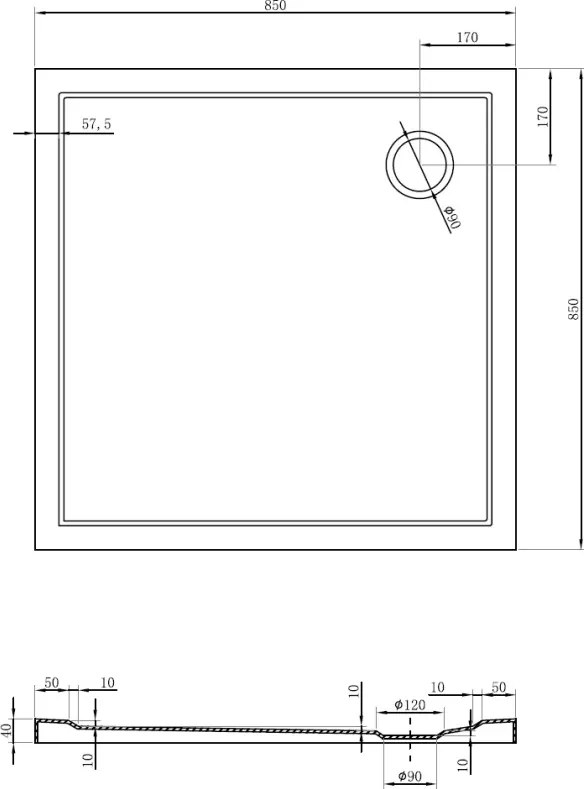 Mexen Flow base de duche quadrada slim 85 x 85 cm, preto mate - 46S708585