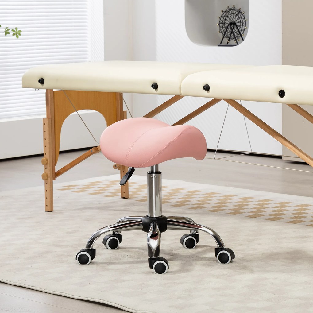 Banco com Rodas Giratório com Altura Ajustável Cosmético Dentista Cabeleireiro 52x53x49-61 cm Rosa