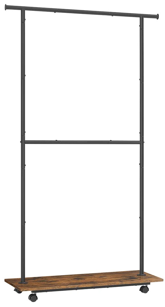 Cabide para roupas SONGMICS HSR153B01 com prateleira, 2 trilhos, 98,5 cm de largura, carga máxima de 55 kg, barra inferior ajustável em altura, aço, marrom vintage/preto escuro