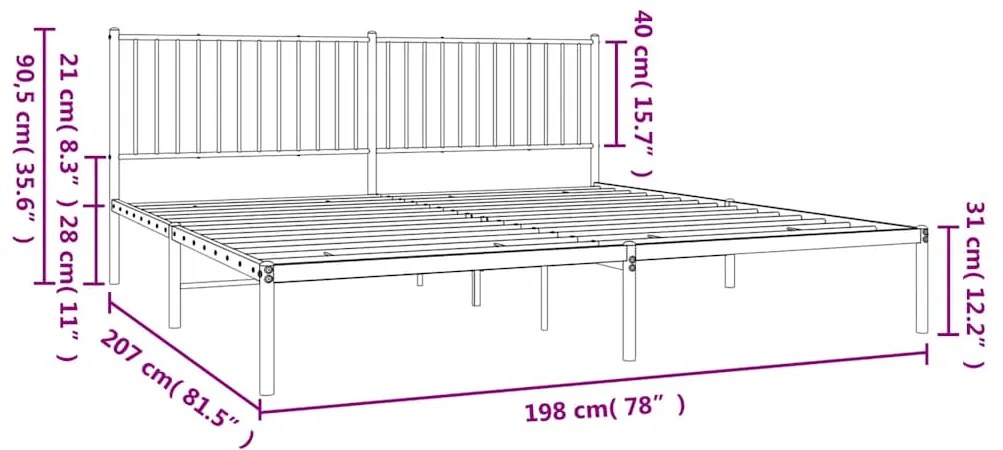 Estrutura de cama com cabeceira 193x203 cm metal preto