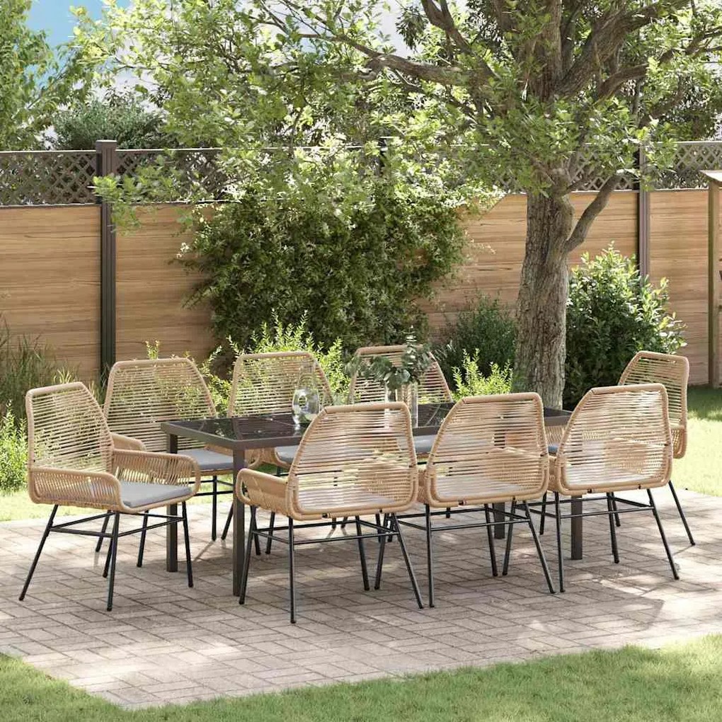 vidaXL Conjunto de Jantar de Jardim com 9 Peças e Almofadas Marrom de Rattan Sintético