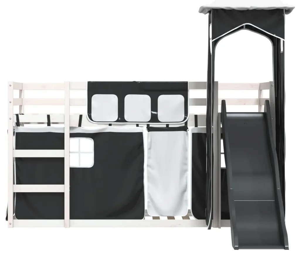 Beliche com escorrega e cortinas 90x200 cm branco e preto