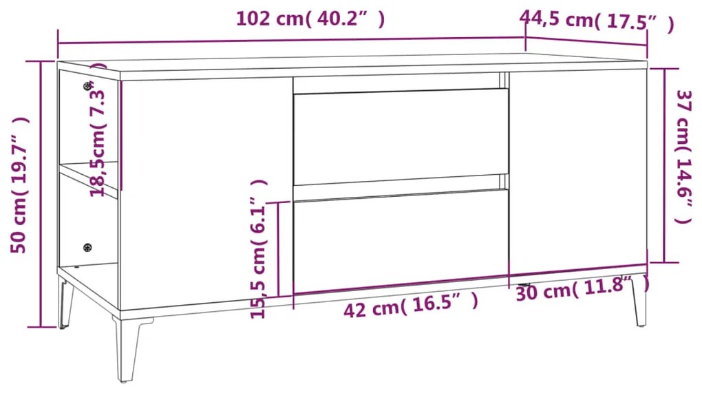 Móvel de TV 102x44,5x50 cm derivados madeira cinzento cimento