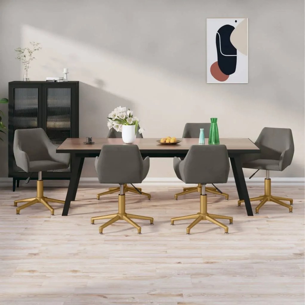 vidaXL Cadeiras de jantar giratórias 6 pcs veludo cinzento-escuro