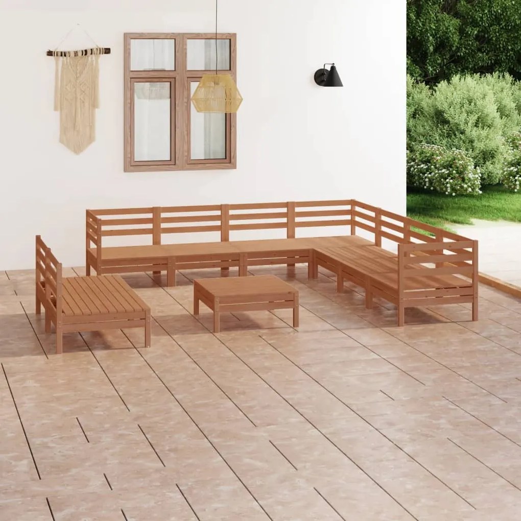 vidaXL 10 pcs conjunto lounge de jardim pinho maciço castanho mel