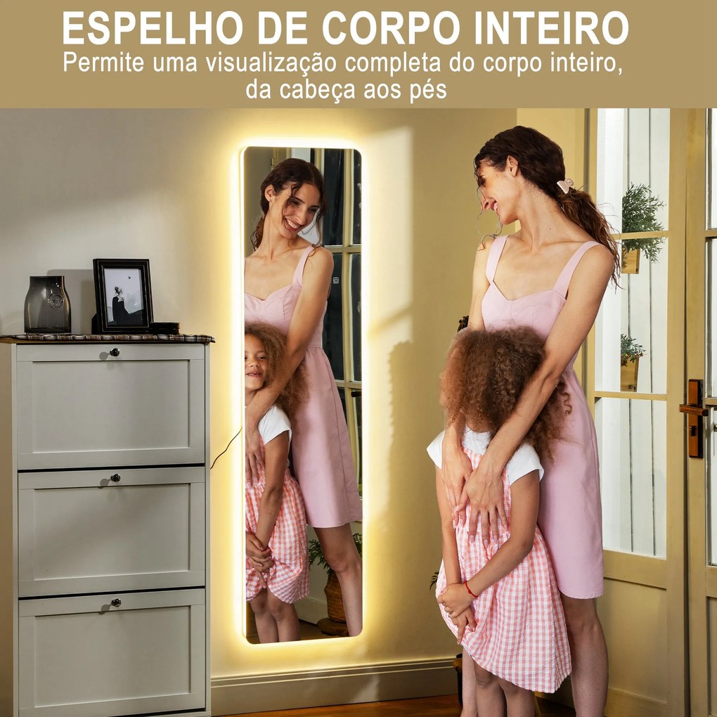 Espelho Pretty - De Pé/Parede com Luz LED - 40x150 cm - Com Iluminação