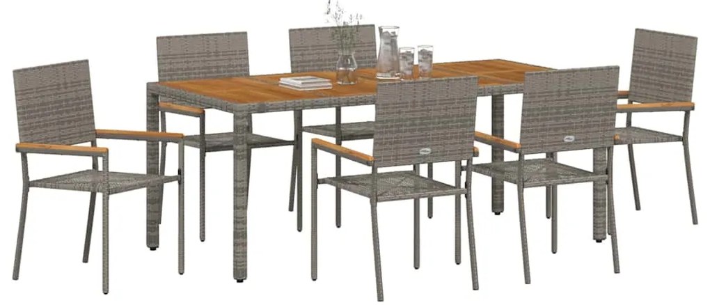Conjunto de Jantar para Jardim vidaXL de 7 Peças Cinza Polirattan