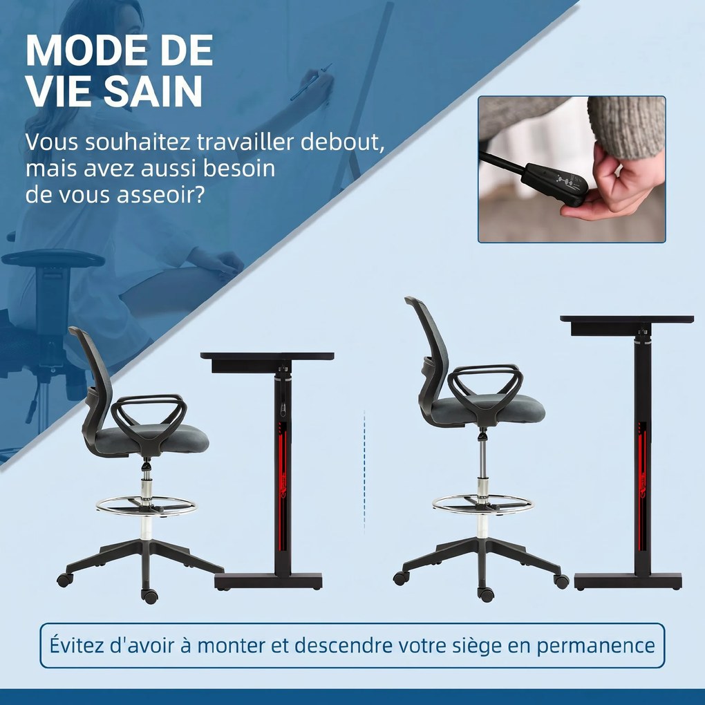 Cadeira de Escritório Alta, 76,5 x 68 x 120 cm, Assento Regulável em Altura, Cinzento