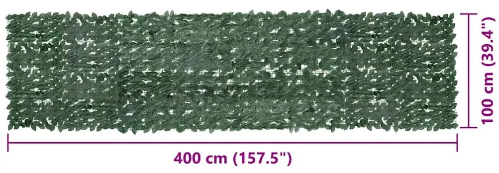 Tela de varanda com folhas verde-escuras 400x100 cm