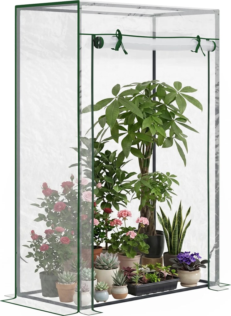 Outsunny Estufa com Porta Enrolável e Estrutura de Aço Estufa de Jardim para Cultivo de Plantas 100x50x150 cm Transparente | Aosom Portugal