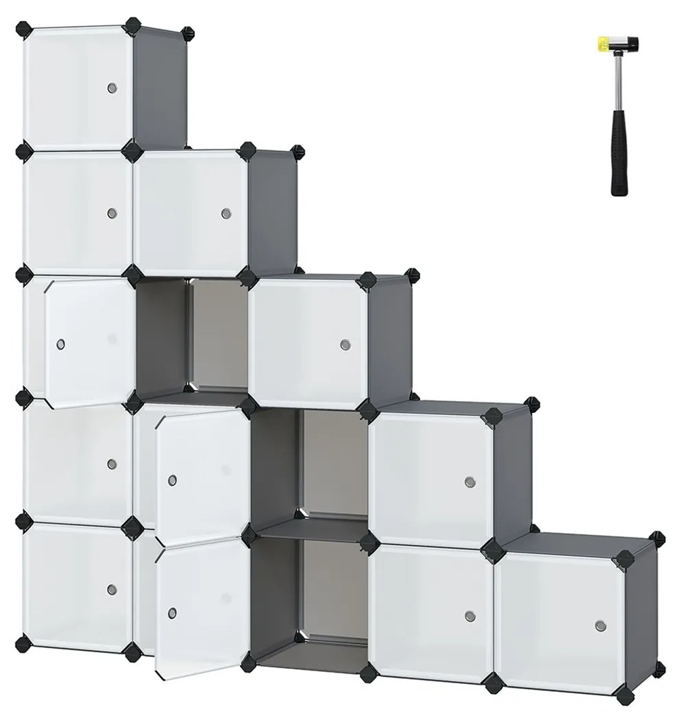 Conjunto de caixas de 16 cubos plástico Tamanho por painel de plástico: 30 x 30 cm cinzento