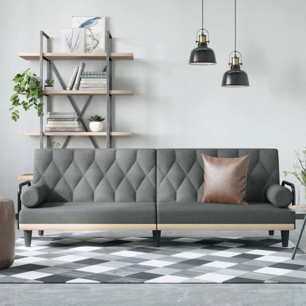 351938 vidaXL Sofá-cama com apoio de braços tecido cinzento-escuro