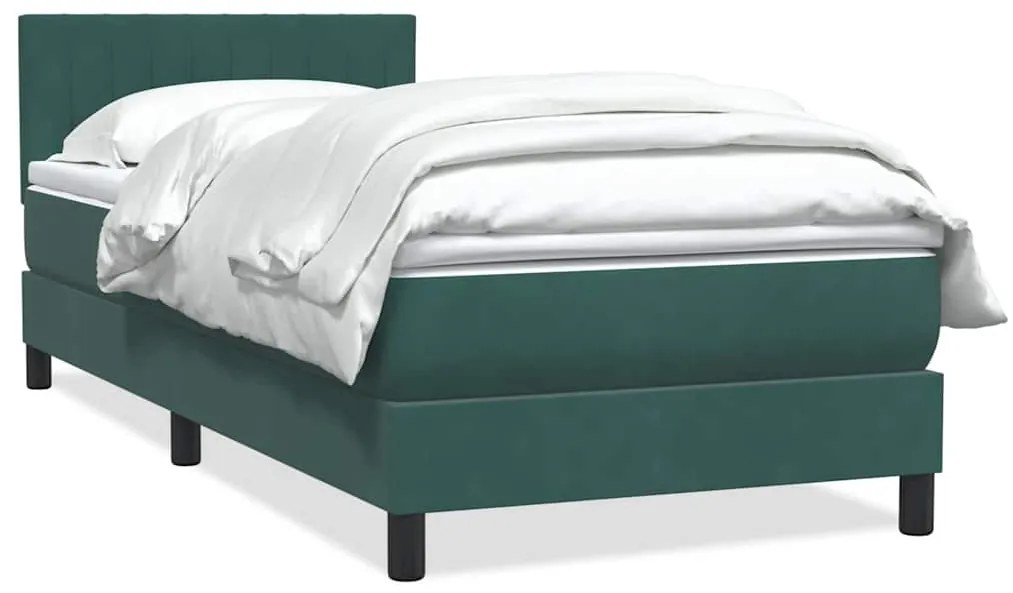 vidaXL Cama com molas/colchão 100x210 cm veludo verde-escuro
