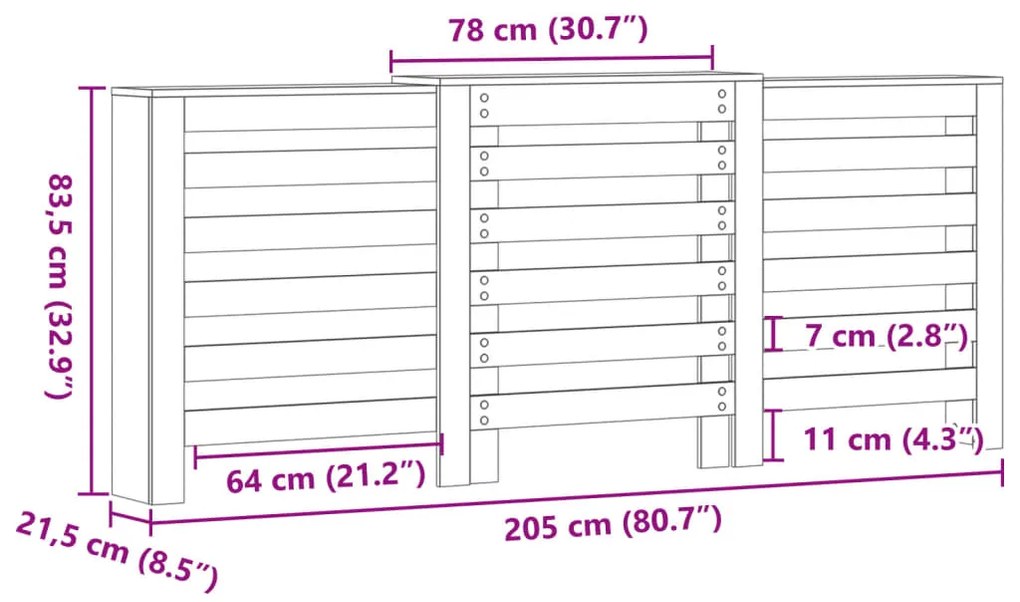 Cobertura de radiador 205x21,5x83,5 cm derivados madeira branco