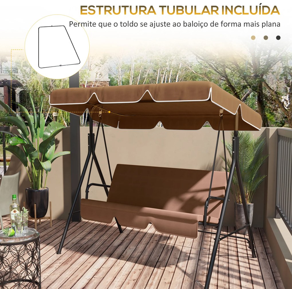 Toldo de Substituição para Baloiço de 2 Lugares com Proteção UV50+ para Jardim Varanda Pátio 192x144 cm Castanho Escuro