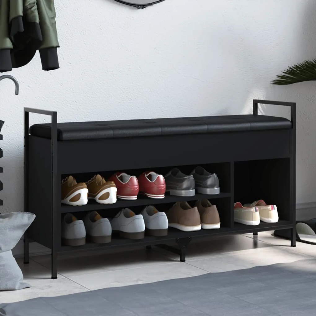 vidaXL Banco sapateira 105,5x32x57,5 cm derivados de madeira preto