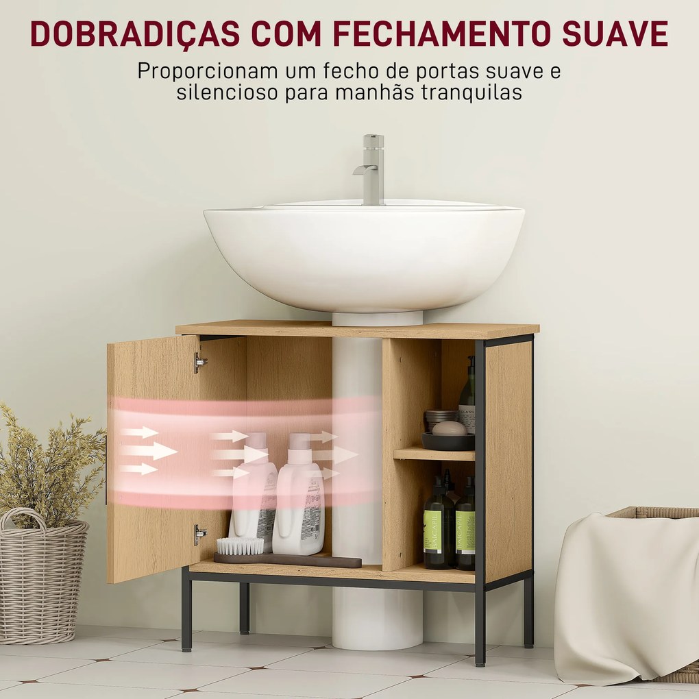 Móvel para Lavatório (NÃO INCLUIDO) Pousar Móvel de Casa de Banho com Porta e Prateleira Ajustável para Lavatório com Pedestal 60x30x59,5 cm Madeira