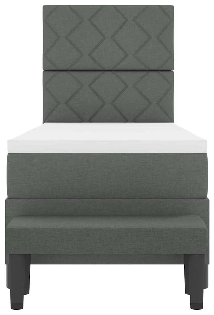 Cama Box Spring com Colchão e Banco Cinza Escuro 80x200 cm Tecido
