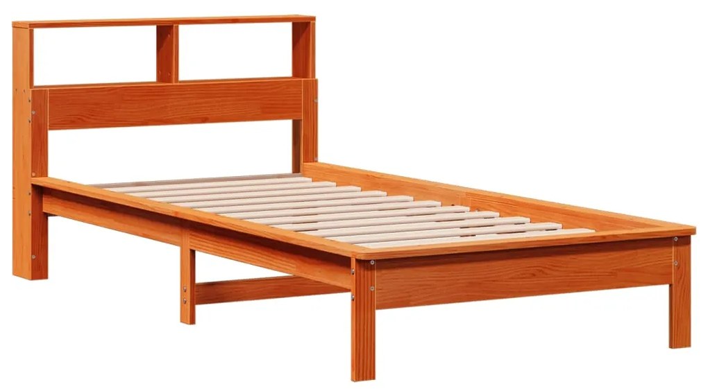 Cama com estante sem colchão 75x190cm pinho maciço castanho-mel