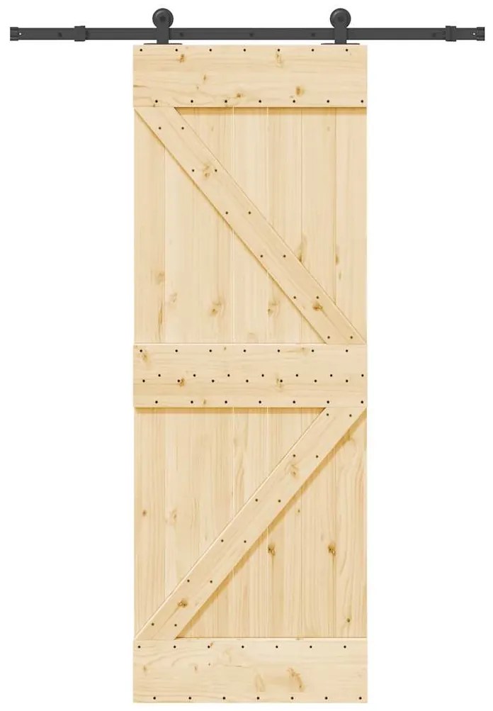 Porta de correr com ferragens 70x210 cm madeira de pinho maciça