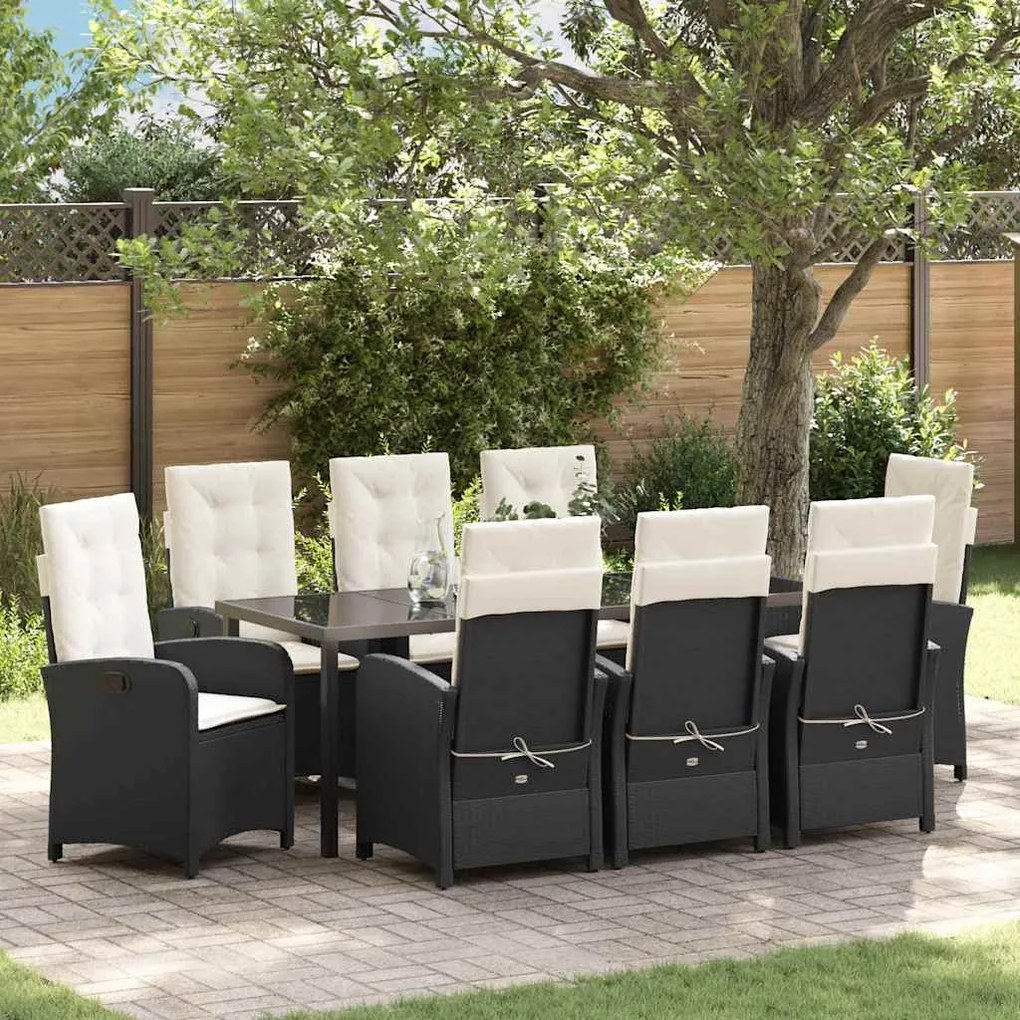 vidaXL Conjunto de Jantar para Jardim 9 pcs Preto vime PE