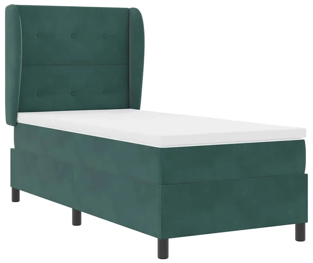 Cama Box com colchão verde escuro 100x200 cm em veludo