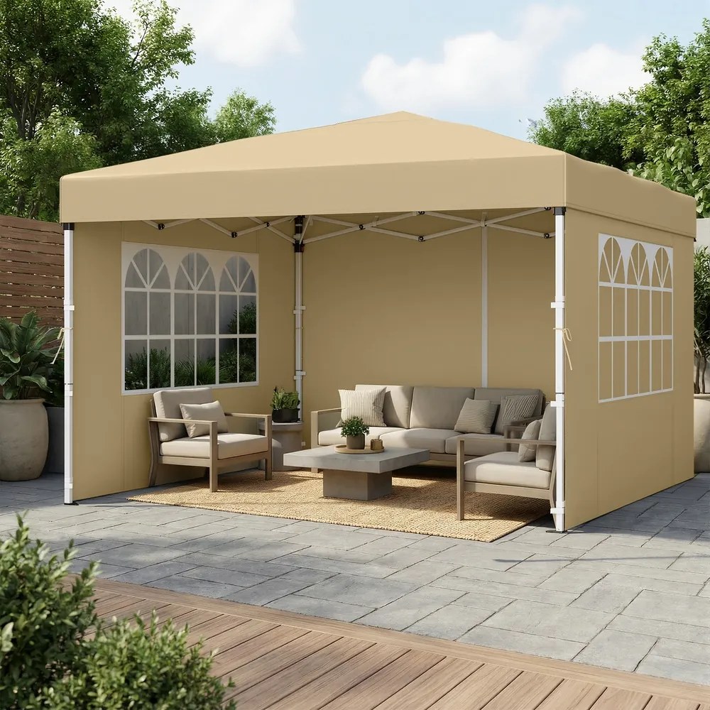 Tenda dobrável de 3 x 3 m, com paredes laterais, resistente, pavilhão para jardim bege