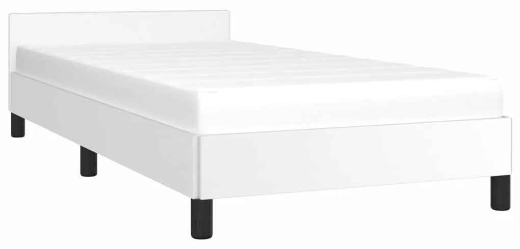 Estrutura de Cama Salu com Cabeceira em Couro Artificial Branco - 80x2