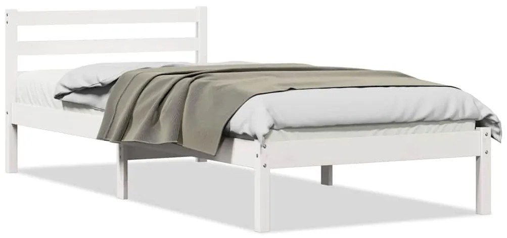 Cama com Cabeceira vidaXL Branca 90x210 cm Madeira de Pinho