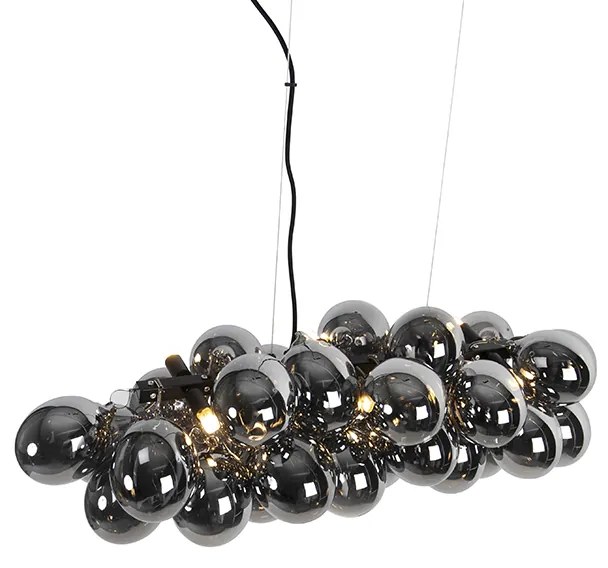 Candeeiro suspenso Art Deco preto com vidro fumado 8 luzes - Uvas
