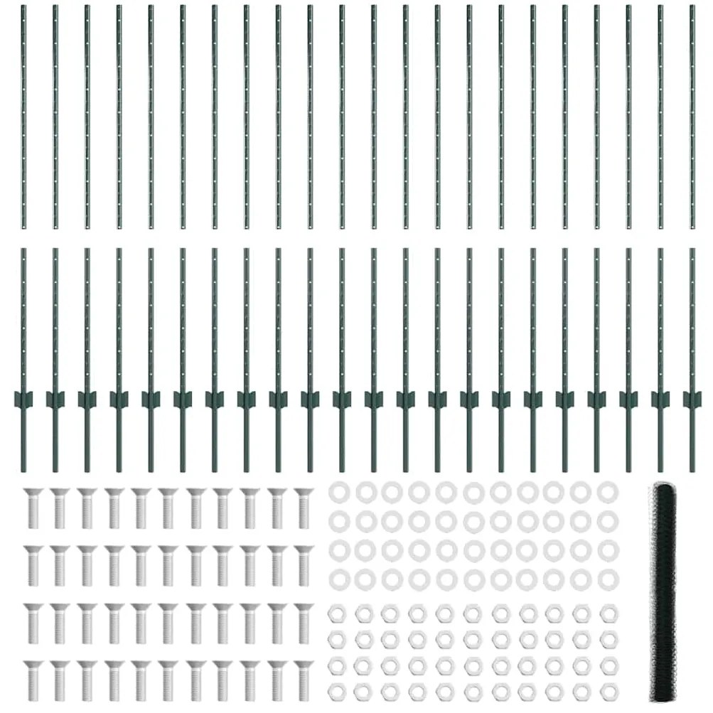 Postes de Cerca vidaXL 11 pcs U-Channel Verde 140 cm Aço