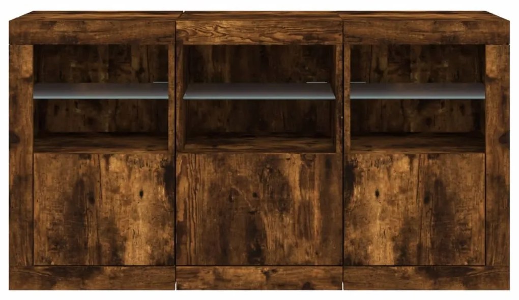 Aparador com luzes LED 123x37x67 cm carvalho fumado