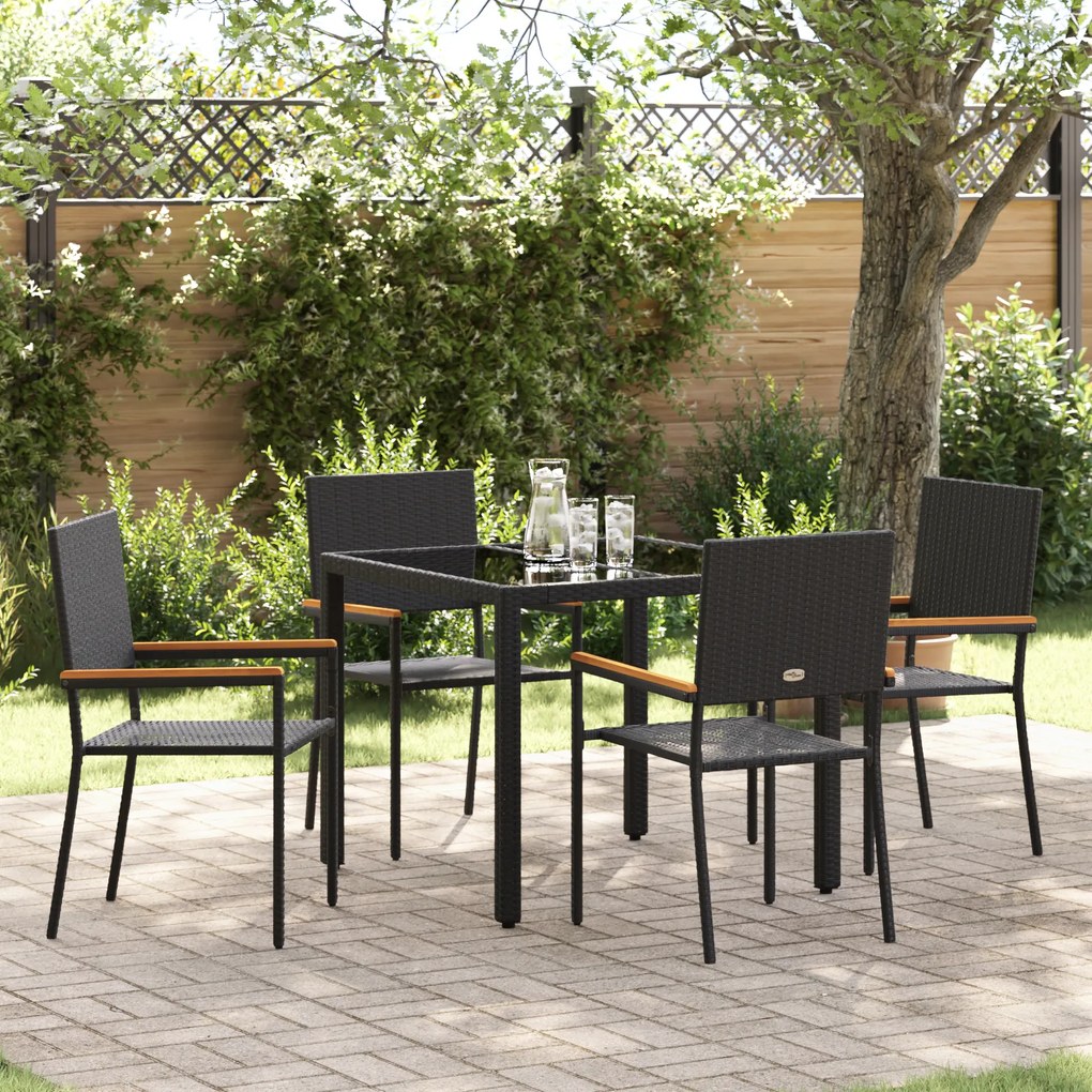 Conjunto de Jantar de Jardim vidaXL de 5 Peças Preto Rattan Polimérico
