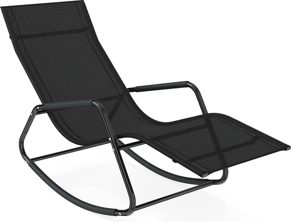 Cadeira baloiço com braços e Estrutura metálica – Poltrona de relaxamento para pátio ou terraço, Preto