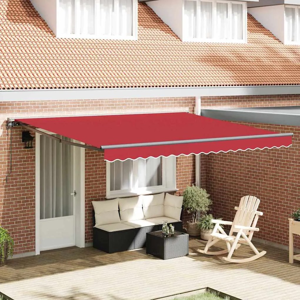 vidaXL Toldo Retrátil Vermelho 400 × 300 cm Poliéster e Metal